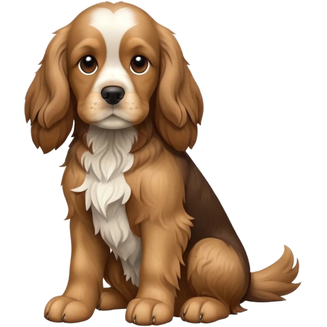cinematic-[cocker spaniel dog]-realistic-full-body-sitting-emoji,-tail-resting-loosely-beside-its-paws,-head-tilted-dramatically,-scruffy-[solid brown]-fur,-simplified-yet-realistic-focused-features,-highly-detailed,-glowing-with-an-almost-sarcastic-glow emoji