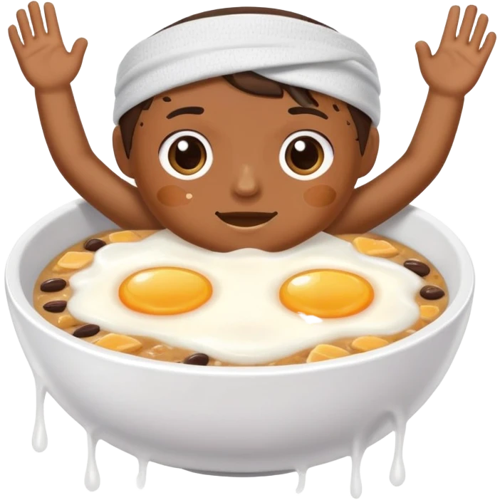 Sweating breakfast Bowl with a Face and tiny Hands and Feet and Sweat Bands emoji