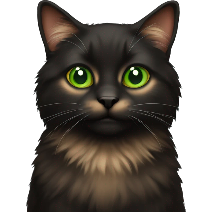 black and brown furry cat with green eyes emoji
