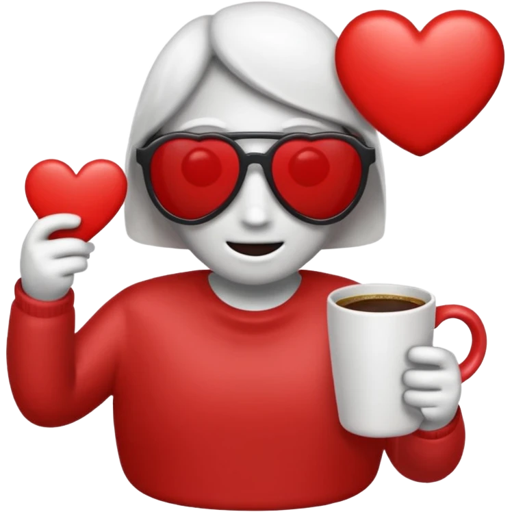 make me an heart emoji which as an sunglass on bt no face and holds a coffee mug, the heart should be read an the whole emoji should look like the whats app or apple emoji, in this style emoji