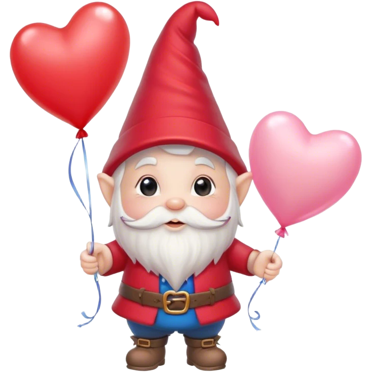 An adorable little pale pink Valentine’s Day style gnome holding balloons with hearts floating in the background emoji