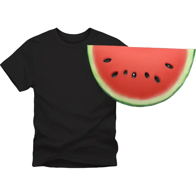 A Black Tshirt with an image of one slice of watermelon in the middle of the Tshirt emoji
