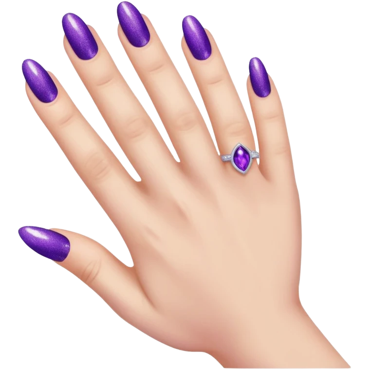 Purple shimmer manicure Han with 5 fongers emoji