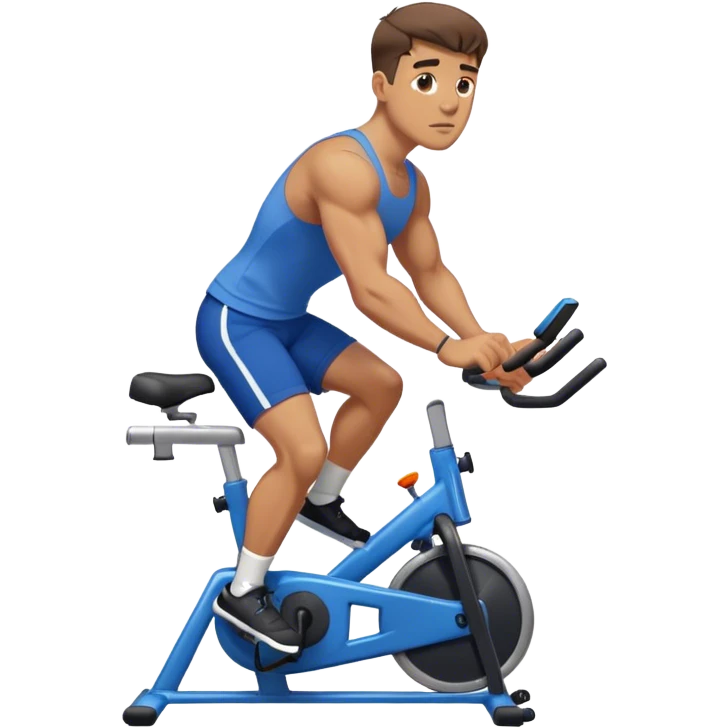 buff guy blue shorts black stationary bike emoji