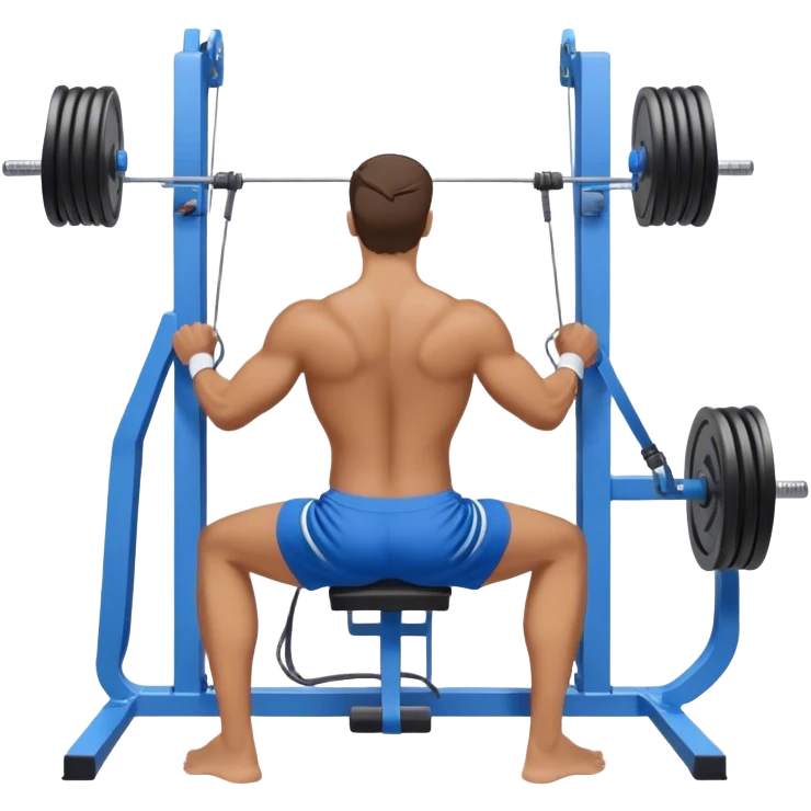back view of man with blue shorts using seated cable-rows machine emoji