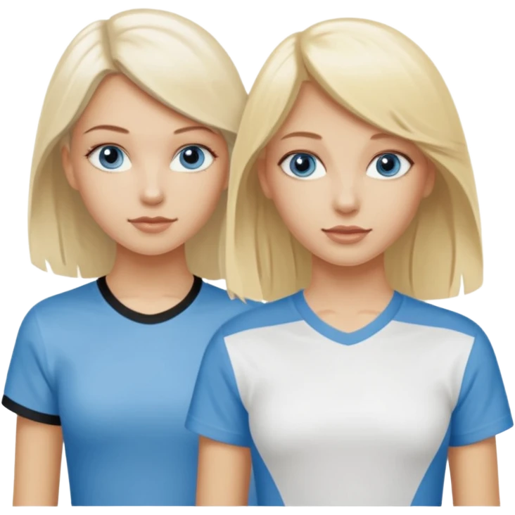 2 caucasian girls, one bleach blonde, then other a slightly darker shades of blonde. both grayish blue eyes. lighter blonde has a skater-y2k aesthetic and the dark blonde has a y2k-coquette aesthetic emoji