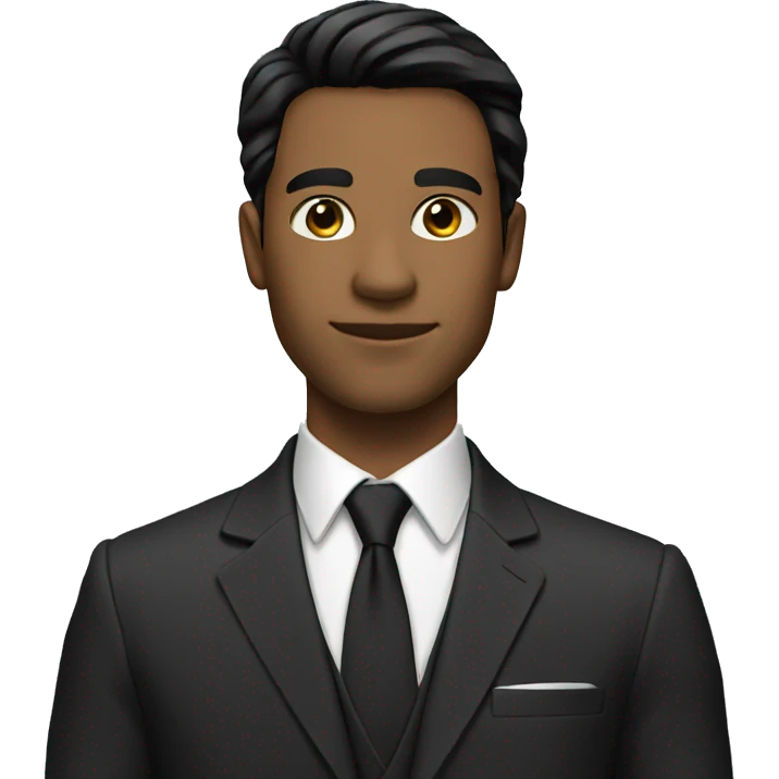 Young Man in suit and tie with shoulder length black hair emoji