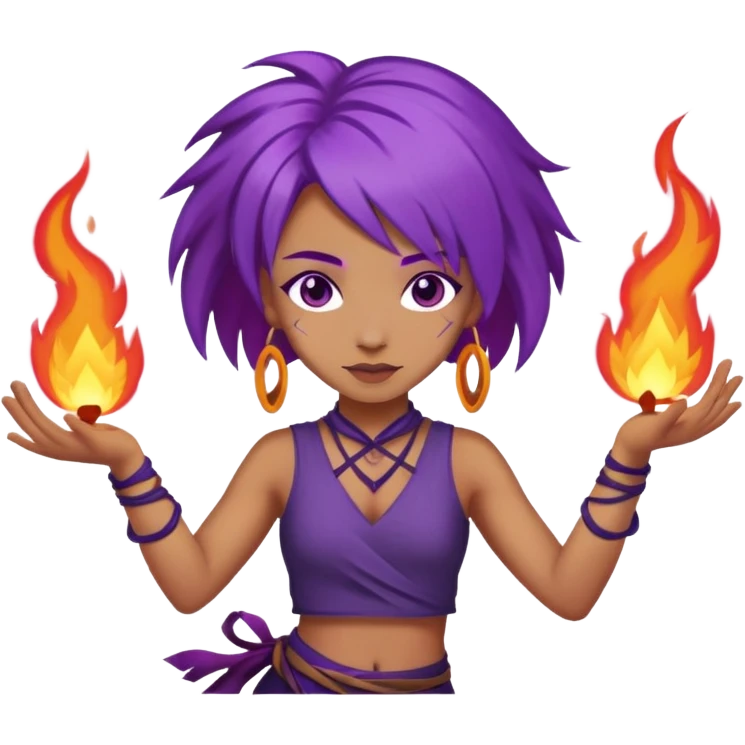 Poi fire dance, purple hair emoji