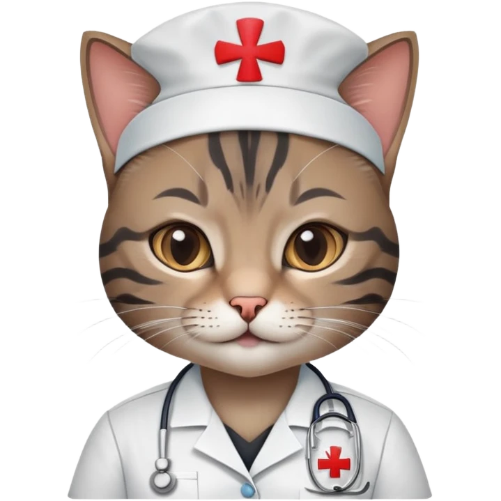 Tabby grey, brown and black cat in nurse uniform  emoji