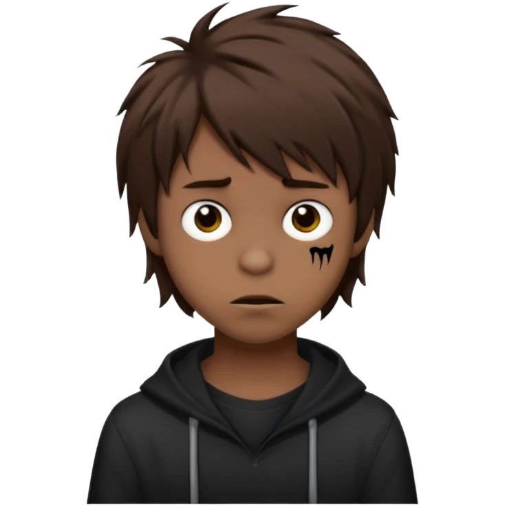 Boy,brown hair, medium long, emo, shaggy, dark, spooky, creepy expression emoji