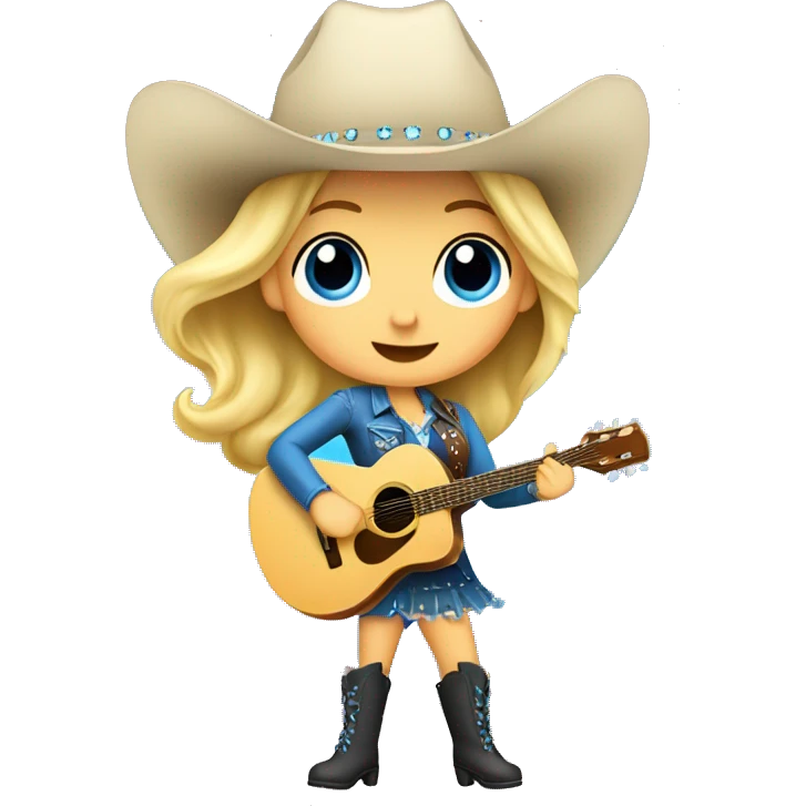 Blonde cowgirl in boots and dress playing guitar and singing blue sparkly  emoji