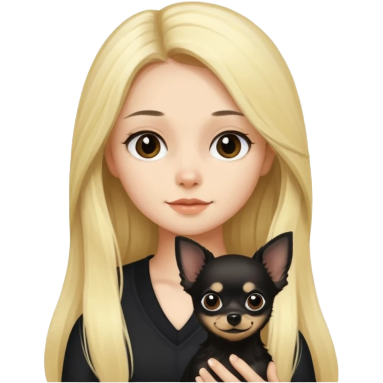 Chico pelo largo rubio chica pelo largo negro y chihuahua negro  emoji