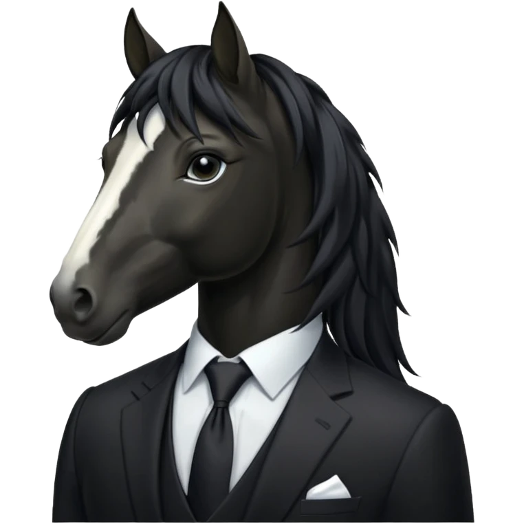 Handsome horse in black suit and tie with flowing mane emoji