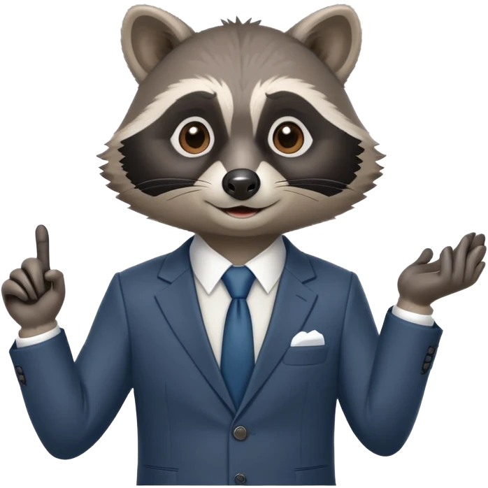 business raccoon in suit giving a PowerPoint presentation emoji