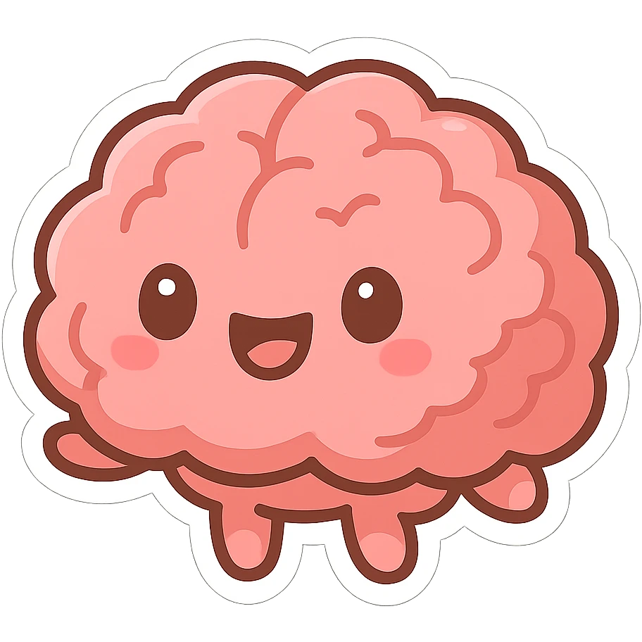 cartoon brain with a happy face, pink color emoji