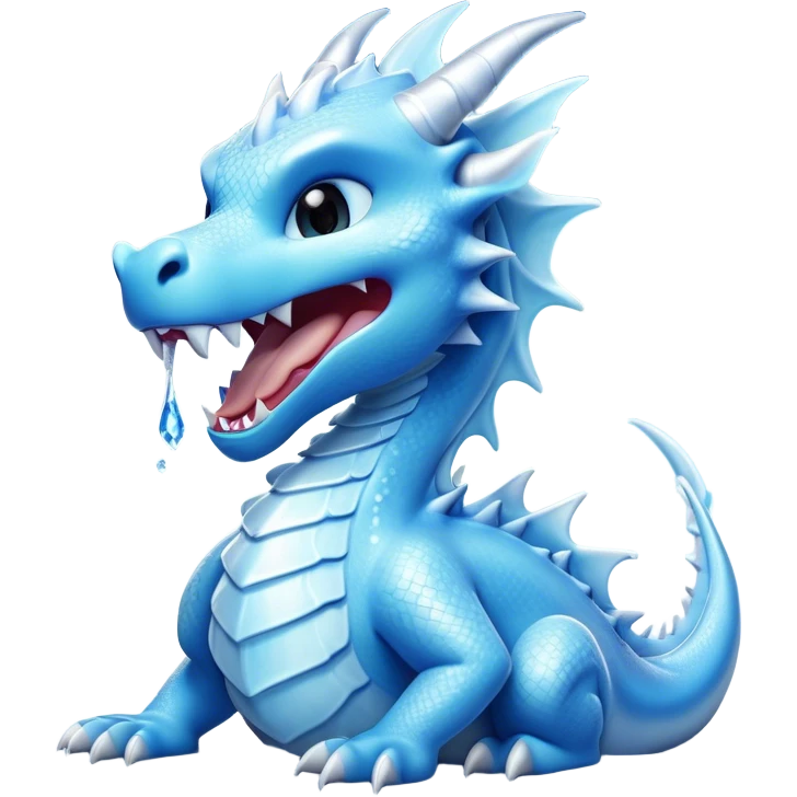Cinematic Cute Yawning Beautiful Ice Dragon Portrait Emoji, Head tilted slightly with a dramatic, wide-open yawn, revealing a softly crystalline body with subtly drooping, frost-laden scales in cool blues and silvery hues, each detail rendered with natural icy finesse; high shine, relaxed yet elegant, styled with a dash of enchanted winter charm, soft glowing outline, capturing the essence of a sleepy yet graceful ice drake ready to stretch out and melt into a serene, frozen slumber! emoji