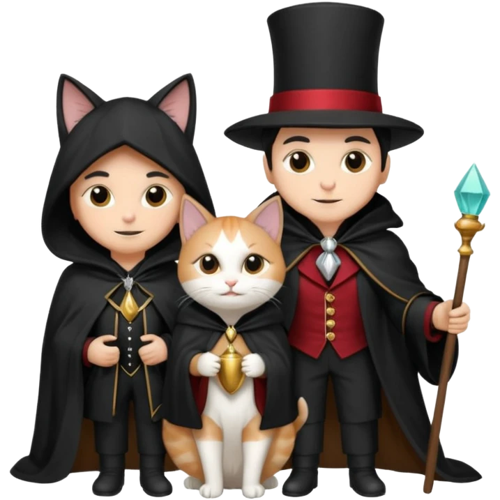 magician couple and their pet cat emoji