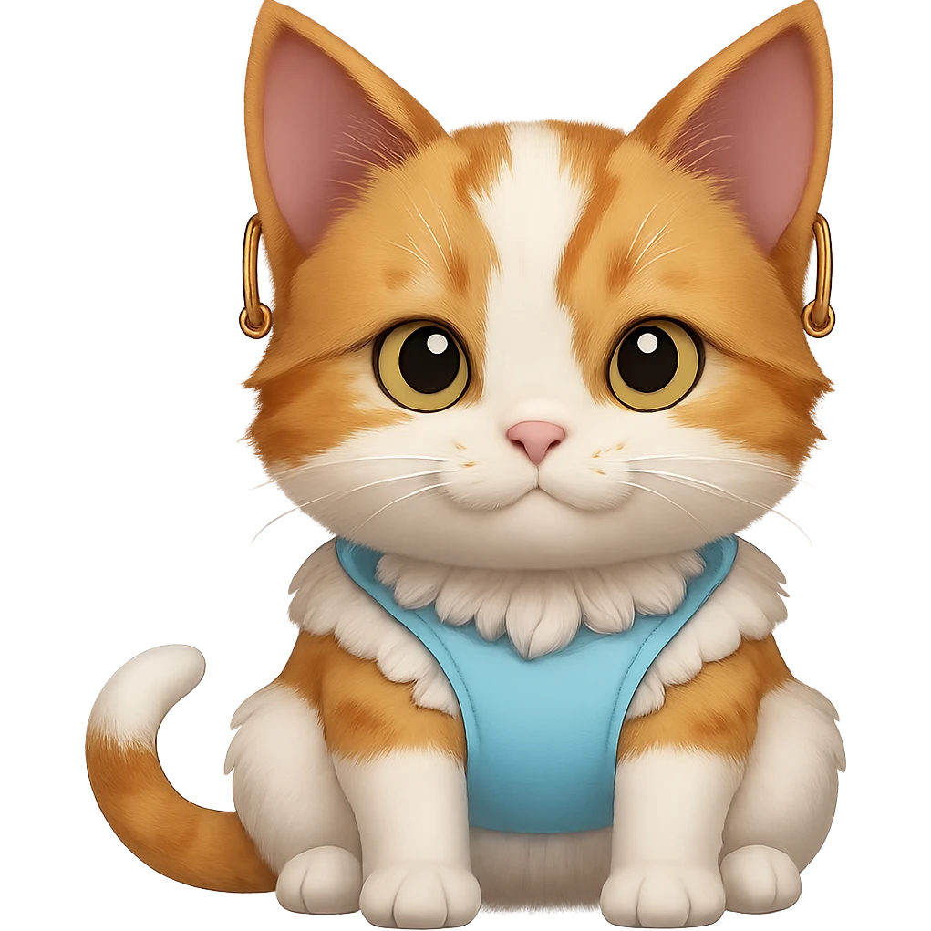 Add earrings to the cat wearing a diaper. Keep no background. emoji