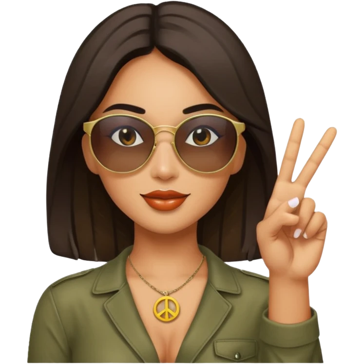 Professional sexy woman posing in shades flashing peace sign emoji