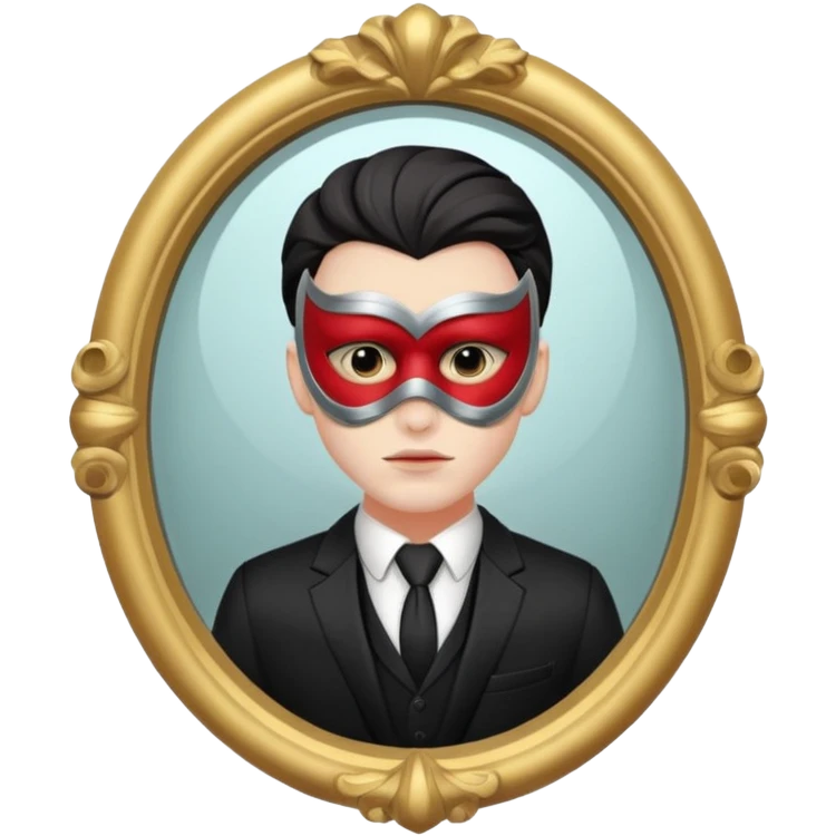 Spooky killer on mask on fancy mirror behind man emoji