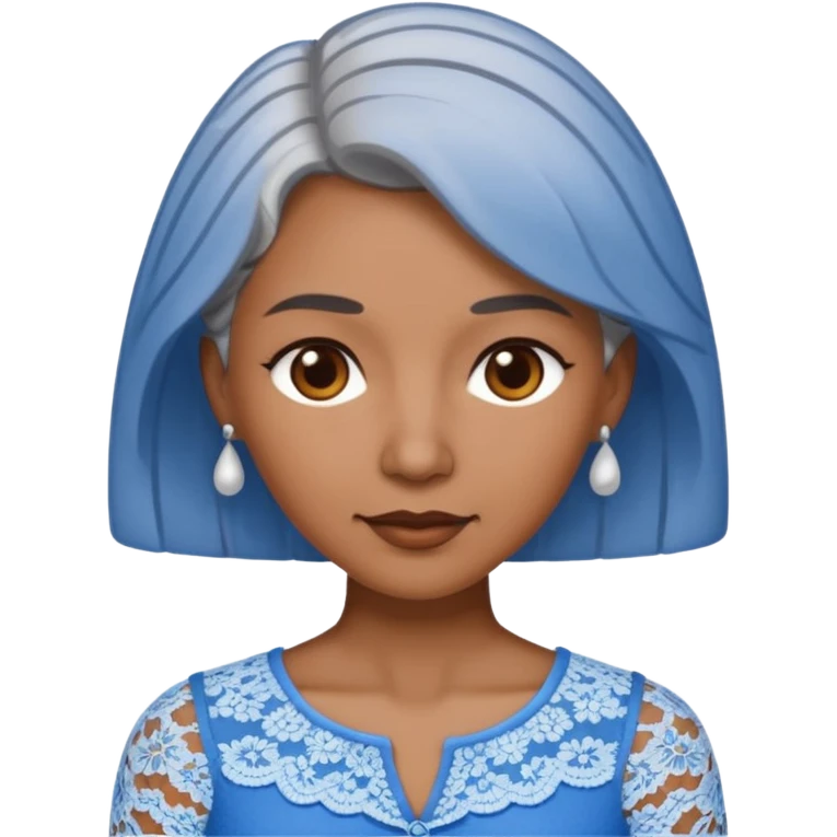 brown skinned grey haired woman with lace patterned blue top emoji
