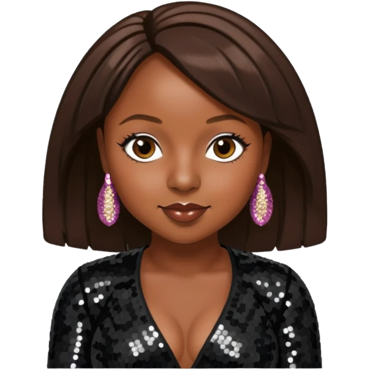 Naturi Naughton from 3lw with medium dark brown hair, black sequin outfit emoji