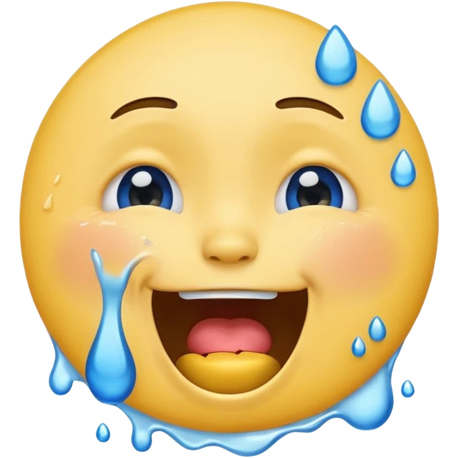 Emoji, yellow round laughing face, open mouth with Splashing blue tears from the eyes  emoji