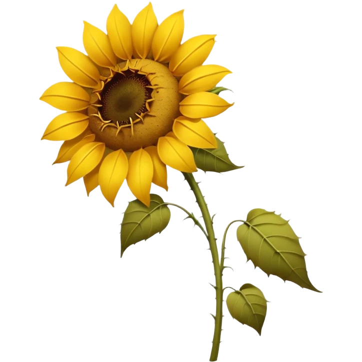 sad wilted sunflower with curved stem and some petals falling off, mimicking the iOS wilted rose emoji look emoji