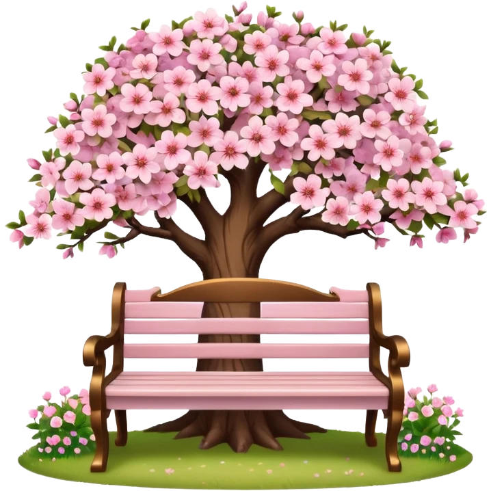 beautiful bench and beautiful blooming tree emoji