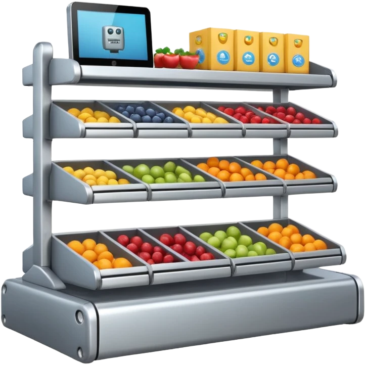 Computer design of a grocery shelf being run by a robot emoji