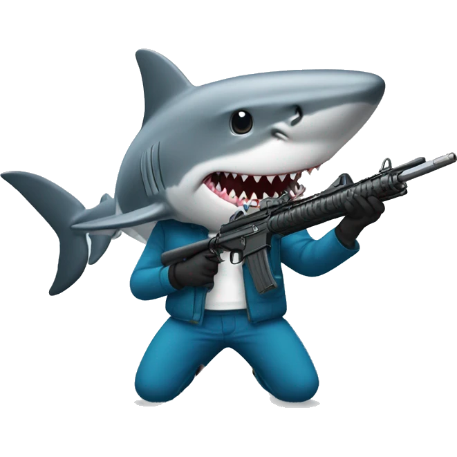 memoji shark with gun emoji