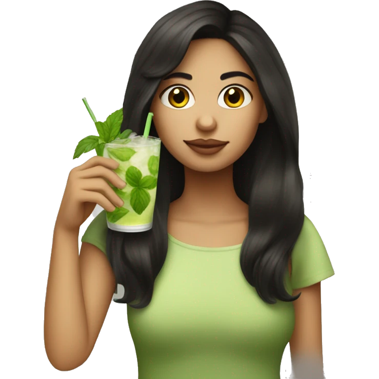 Girl with dark hair and light skin colour drinking a mojito emoji