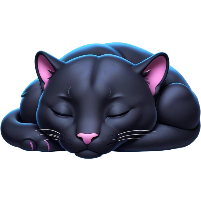 Meme-Worthy cute Sleeping Panther Portrait Emoji, Head resting peacefully with a contented smile, showcasing a luxuriously sleek form and eyes gently closed in serene slumber, Simplified yet comically adorable features, highly detailed, glowing with a soft, drowsy dark light, high shine, relaxed and utterly lovable, stylized with an air of playful laziness, bright and heartwarming, soft glowing outline, capturing the essence of a sleeping panther that feels destined to become the next viral icon of adorable rest! emoji