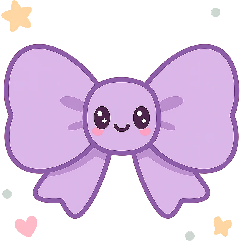 2D cute purple bow, kawaii style emoji