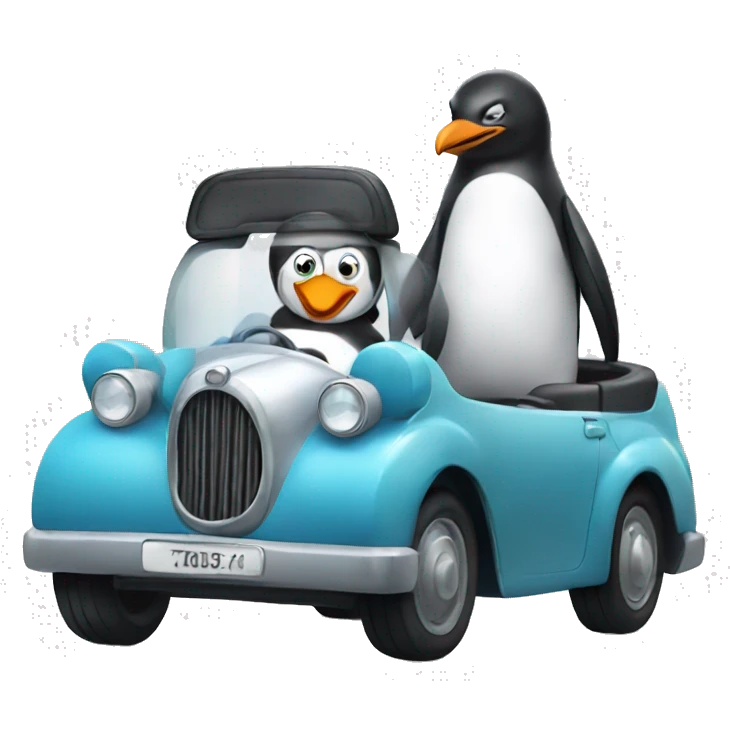 penguin and penguin driving a car emoji
