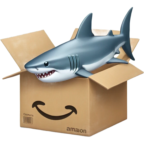 Shark with Amazon box emoji