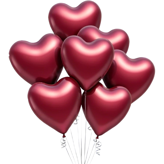 six metallic heart-shaped balloons in burgundy  emoji