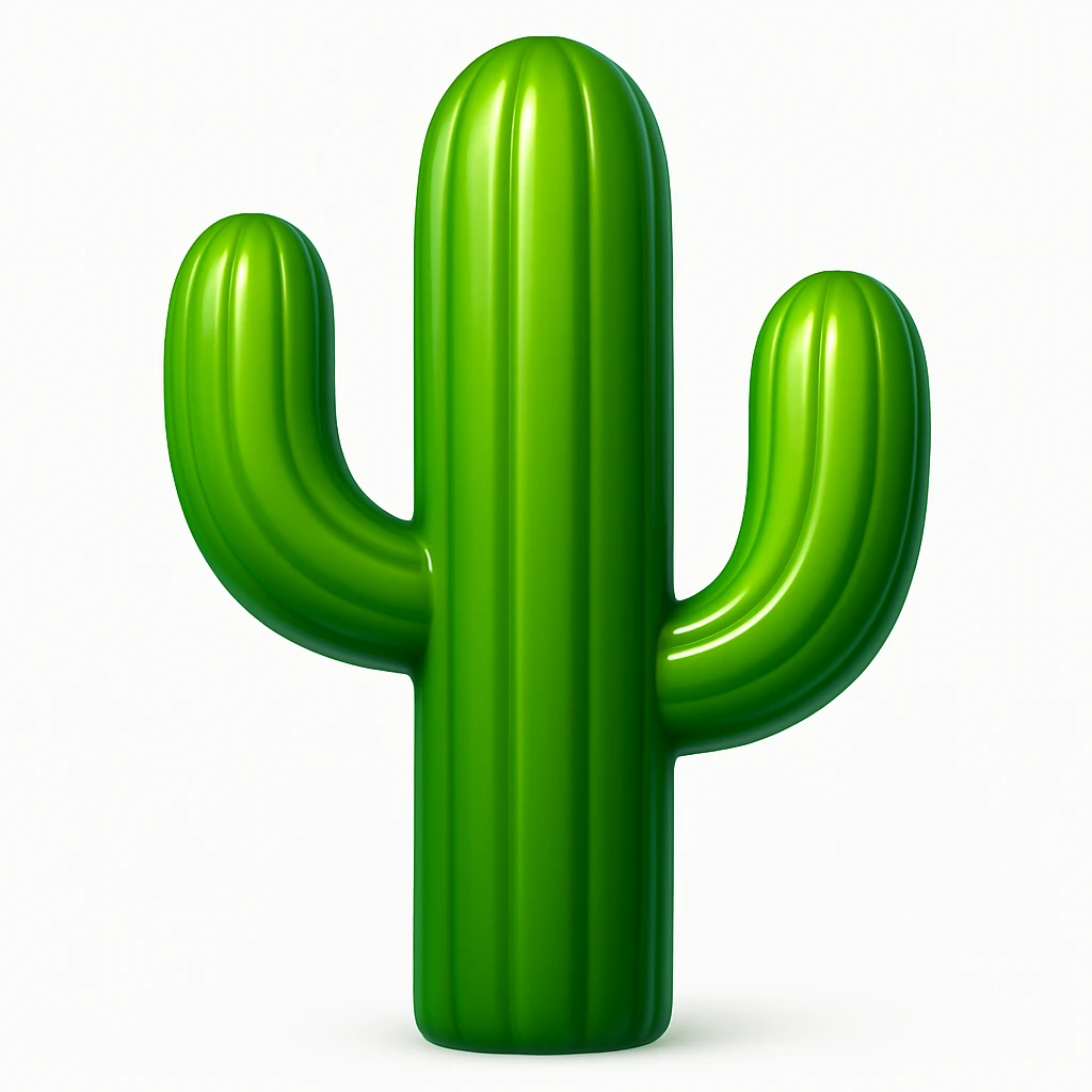Make the cactus emoji wider than the previous version. Keep everything else the same: iOS emoji style, 3D, shiny, smooth gradients, soft shadows, realistic cactus shape, classic emoji look. Add a glossy effect to the cactus surface. emoji