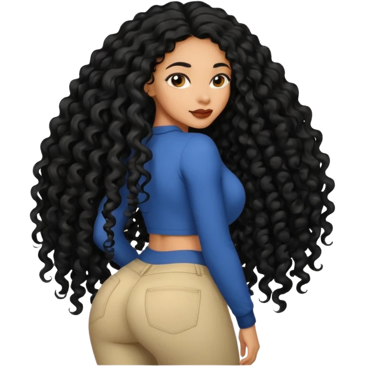 Uma mulher negra da pele clara com cabelo cacheados bem longo até a bunda  emoji