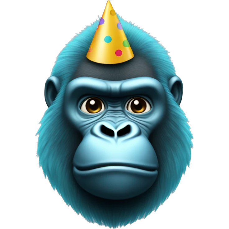 iPhone gorilla that’s cyan with a party hat emoji iPhone type emoji