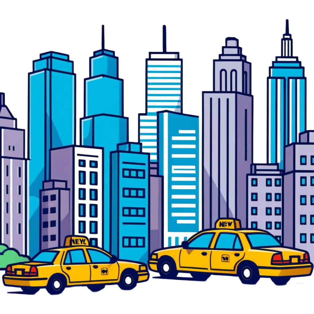 New York cityscape, 1999, with iconic elements like cabs and skyscrapers emoji
