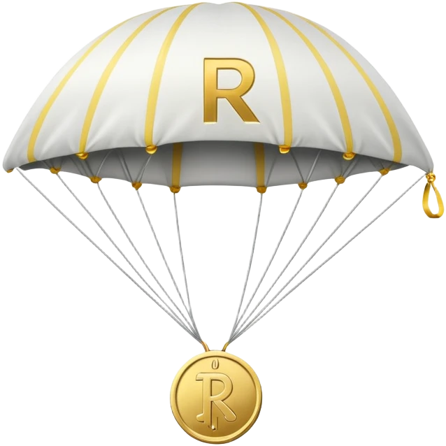 parachute with coin of "R" letter emoji