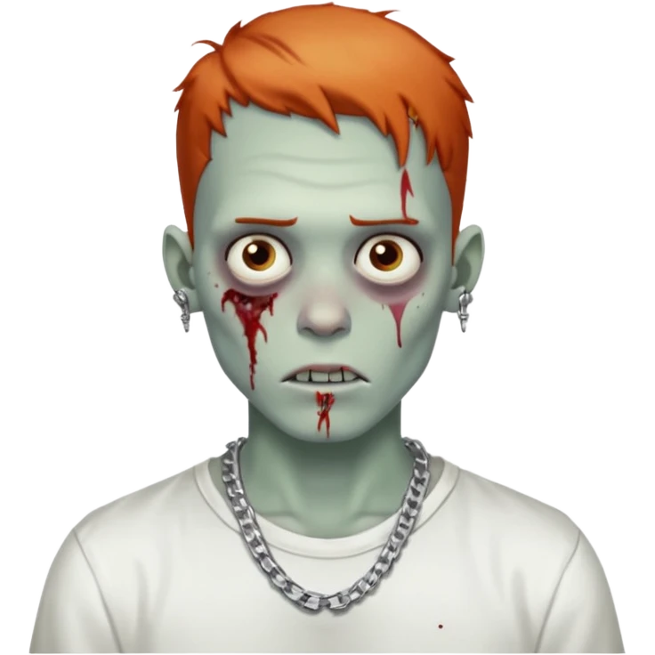 Zombie with freckles white shirt low taper fade haircut silver chain Cuban style emoji