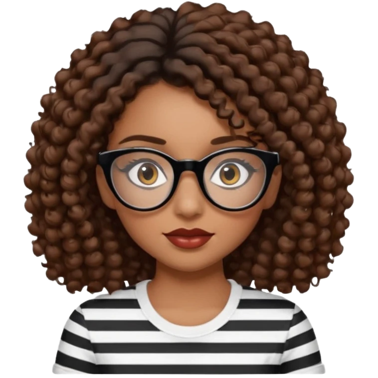 I want to describe me. I am a girl with brown hair amd curly hair. I have brown eyes and black glasses and long lashes with mascara. My lips are medium and my nose as well. I wear a white T-shirt  with black stripes emoji