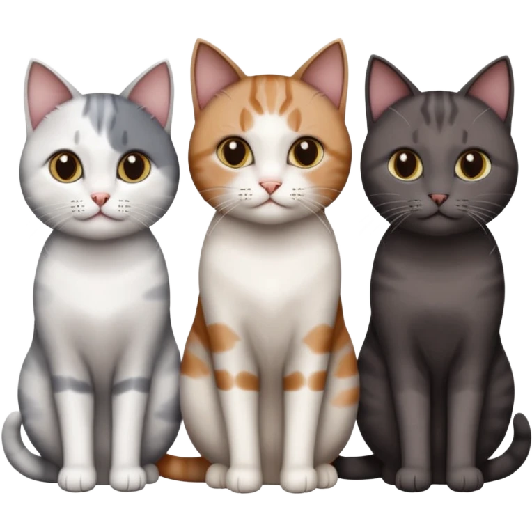 4 different coloured short haired cats including; a dark brown and white cat, and a dark grey and white  emoji