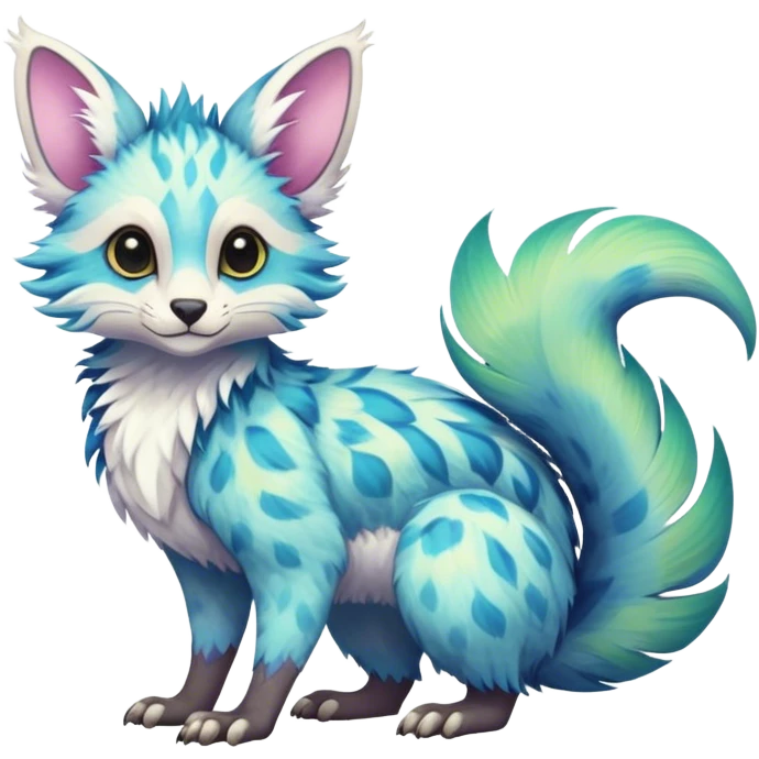 Feral Rare Fantasy pastel tropical Vernid-Trico-species by LiLaiRa, random markings, tufted tail, tufted ears, full body emoji