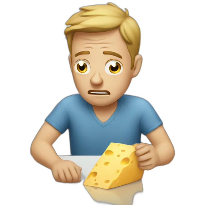 White Man crying holding cheese emoji
