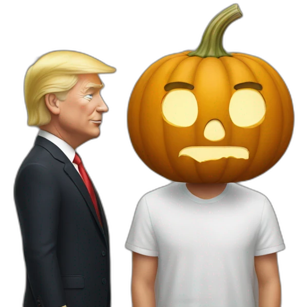 Pumpkin touching trumps head emoji