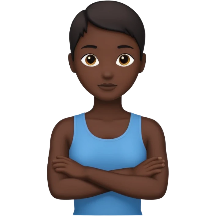Minimalist human silhouette, upper body only, arms crossed, no facial features, solid dark shape, flat icon style, centered, transparent background emoji