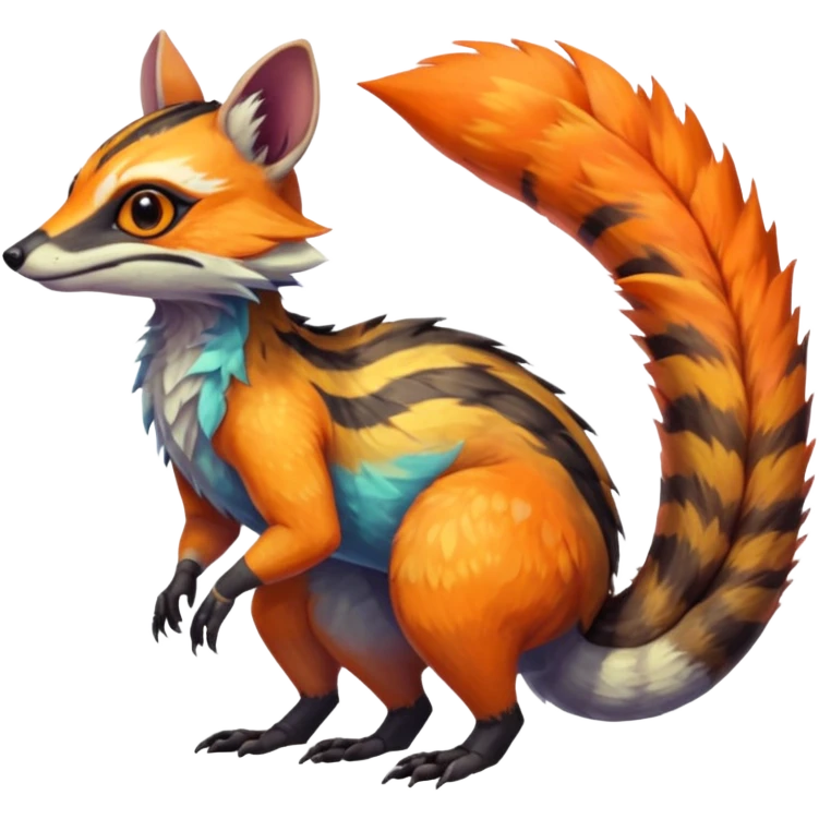 Colorful Fruity Iridescent Warm-colored Tropical Exotic Vernid-Sergal-Trico-Numbat-Nargacuga-fusion-hybrid-animal-creature, full body emoji